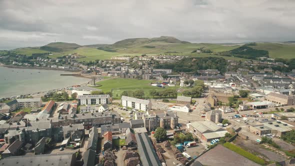 Aerial Campbeltown Sun Cityscape at Green Forest Mountains