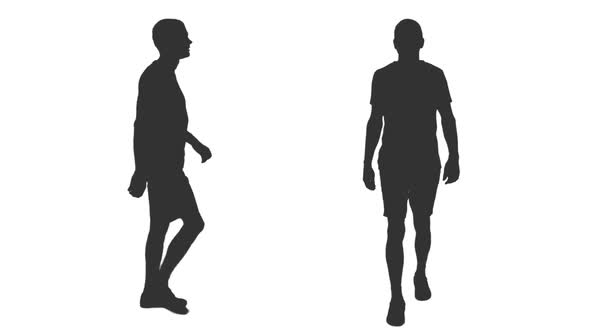 Silhouette of Young Man Walks in T-shirt and Shorts, Alpha Channel