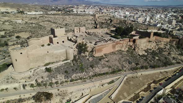 Majestic Alcabaza of Almería view from above, Medieval fortification in Spain