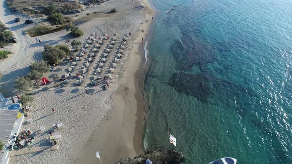 Village of Chora on the island of Naxos in the Cyclades in Greece from the sky