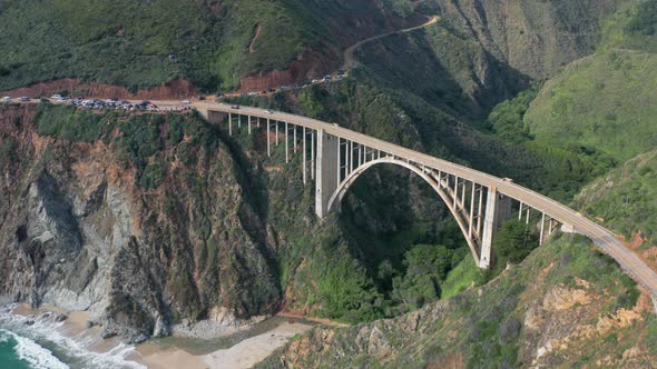 Stunning View Over the Ocean Coastline, the Mountainous Shore and Bixby Creek Bridge in the Center.