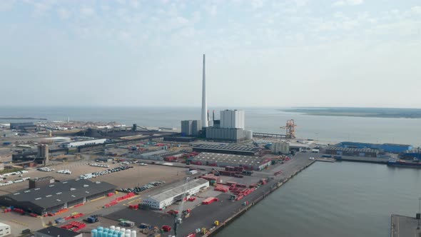 Overhead View Over the City of Esbjerg with His Harbor and the Chimney of the Coal and Oil Fueled