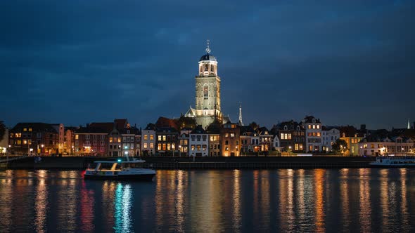 Night Time Lapse with clouds and St Lebuïnus Church in Deventer, Overijssel, The Netherlands