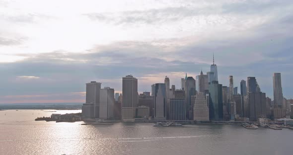 Aerial View Over the Manhattan Skyline View the Hudson River New York City