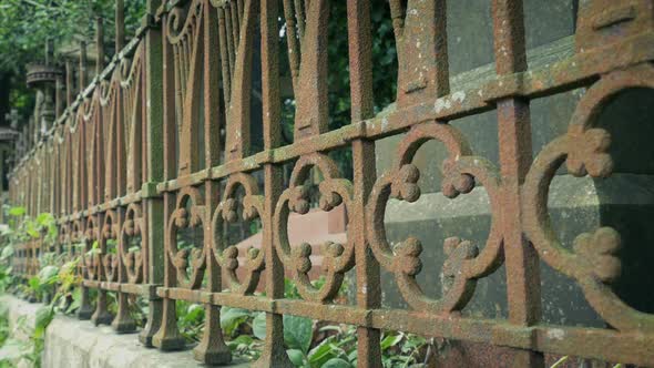 Railings In Old Overgrown Graveyard