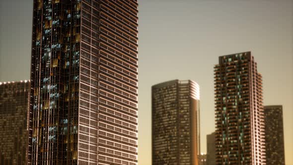 Sunset Aerial Shot of Skyscrapers of Business Centre