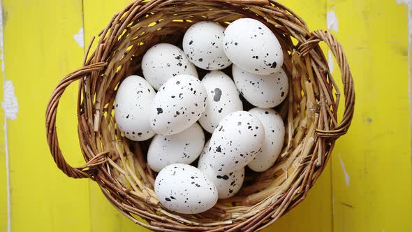 Whole Chicken Eggs in Brown Wicker Basket