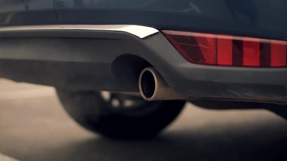 Transport Tailpipe Muffler Smog. Eco Problem With Toxic Gases. Air Pollution Smoke From Car Exhaust.