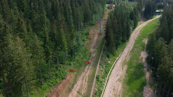 Aerial View of Mountains with Open Cable Cars Lift Karpacz Poland