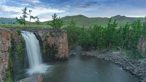 Orkhon Waterfall in Mongolia at Sunrise Timelapse