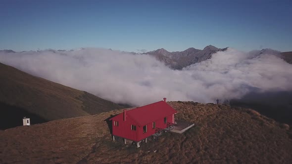 Aerial footage of beautiful mountain hut