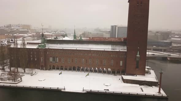 Medium aerial shot of famous landmark in Stockholm,Sweden.