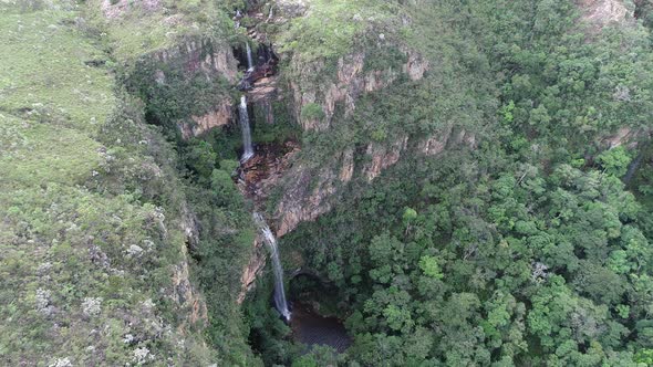 Waterfalls at Capitolio lagoon tourism landmark at Minas Gerais state Brazil.