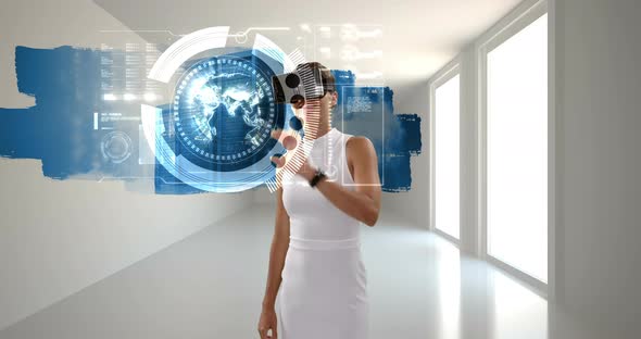 Businesswoman using virtual reality glasses