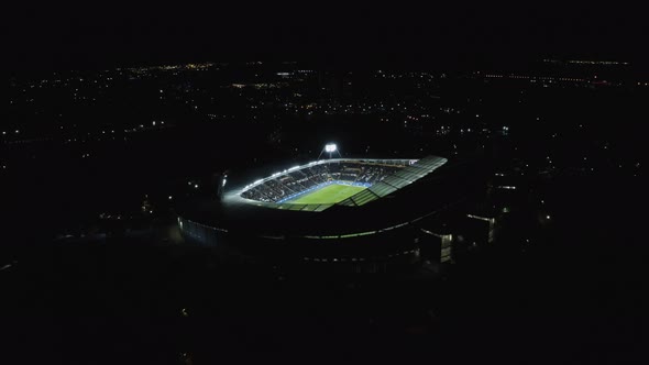 An aerial view of the KCOM Stadium in Hull, during a night match in the Championship.