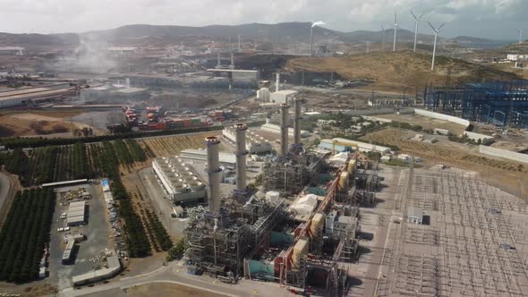 Aerial View of Large Industrial Gas Power Plant in Countryside