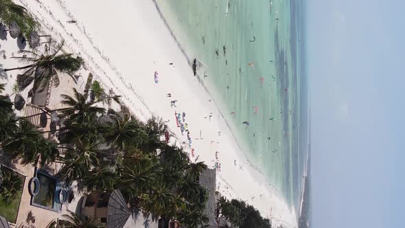 Vertical Video of the Beach on Zanzibar Island Tanzania Aerial View