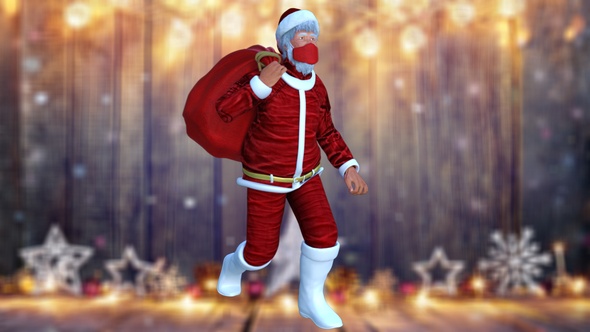 Santa Claus Walking With Mask and Sack