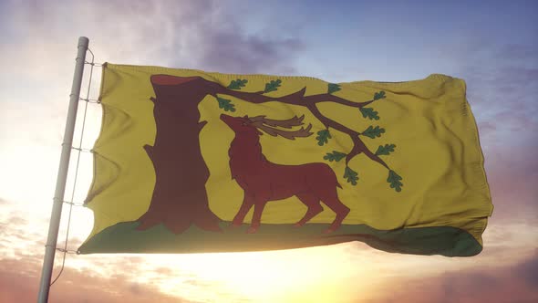 Berkshire Flag England Waving in the Wind Sky and Sun Background