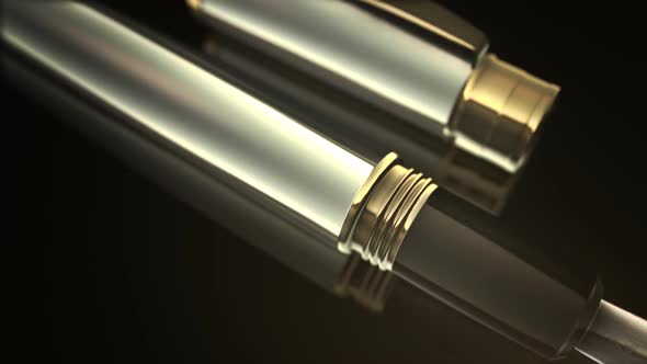 Close-up of a classic fountain pen with a cap and gold and silver design.