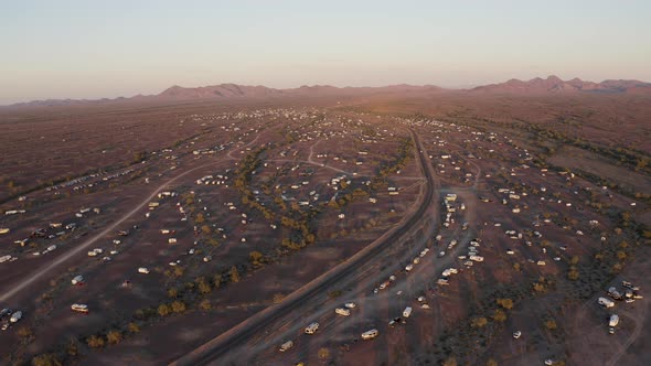 Aerial view of Arizona desert as the sun sets