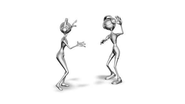 3D Silver Man and Woman Dance  Looped on White