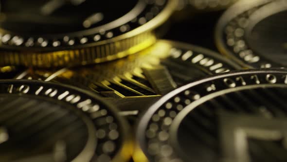 Rotating shot of Bitcoins (digital cryptocurrency) - LITECOIN