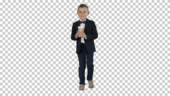 Boy Walking with A Take Away Coffee in A Formal Clothes Alpha