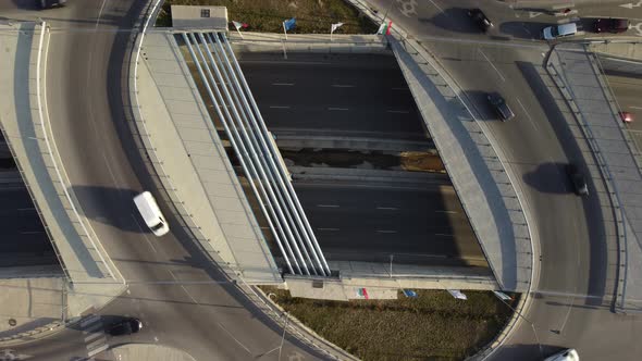 Aerial View From a Drone to a Road Junction in the City