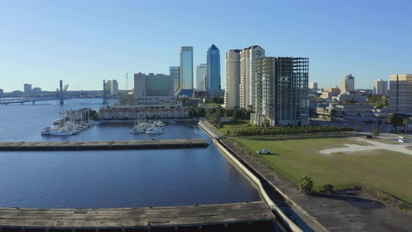 Panning left along waterfront of downtown Jacksonville