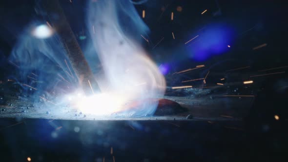 Slow motion of welding process. close up