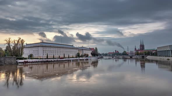 Evening cityscape in Wroclaw, Poland