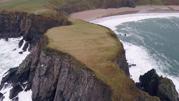 Aerial View of the Beautiful Coast at Malin Beg Looking in County Donegal, Ireland