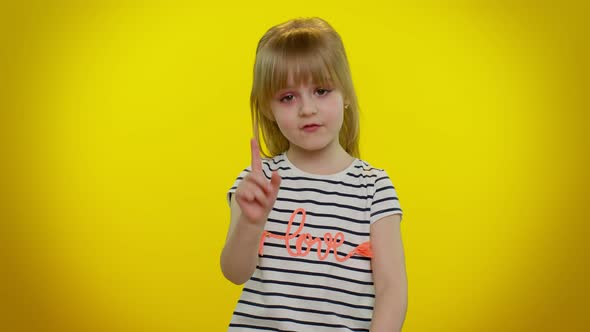Kid Child Girl Warning with Admonishing Finger Gesture Sign Saying No Be Careful Avoid Danger