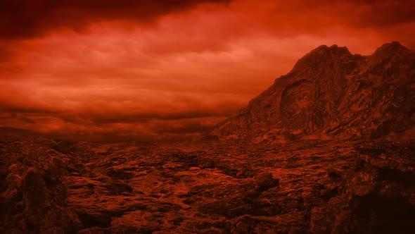 Hostile Red Planet Landscape With Lightning Strikes