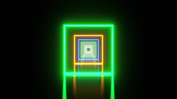 Square Tunnel Motion With Multicolored Neon Stripes Background Vj Loop HD