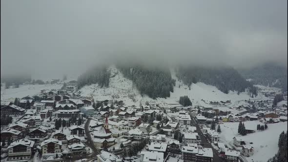 View of a Small Town in Switzerland Covered with Snow in Winter