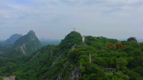 Aerial View of Don Sai Christ Redeemer Statue in Ratchaburi Thailand