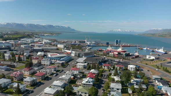 Aerial Top View of Old Harbor Near Reykjavik City Centre and Downtown Neighborhood