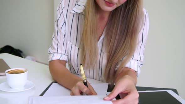 Blonde Business Woman Working at Modern Office