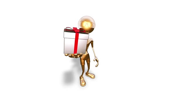 Gold Man Cartoon Show Gift  3D Looped on White