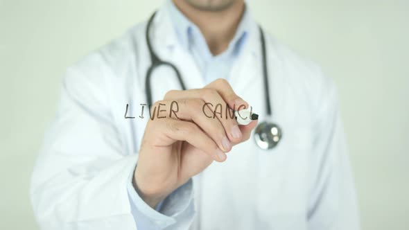 Liver Cancer, Doctor Writing on Transparent Screen