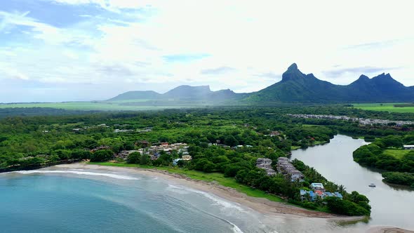 Aerial view of village Tamarin on Mount du Tamarin, Mauritius
