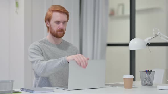 Beard Redhead Man at Work Standing Up Going Away