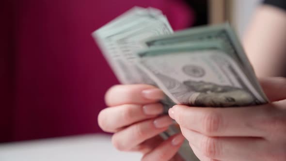 Woman counting dollar banknotes.Counting money to pay taxes