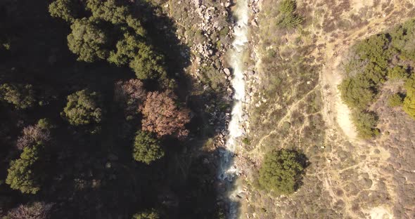 Aerial view of Sa'ar river in the forest, Golan Heights, Israel.