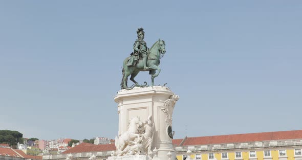 Bronze Statue of King Jose I At The Center Of Terreiro do Paco In Lisbon, Portugal. - wide shot