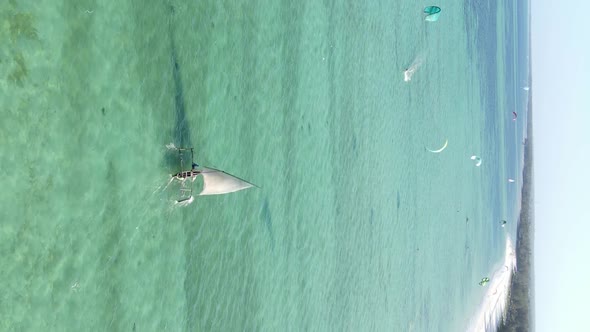 Tanzania Vertical Video  Boat Boats in the Ocean Near the Coast of Zanzibar Aerial View