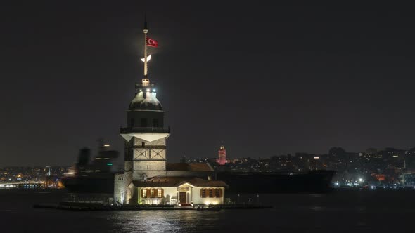 Istanbul bosphorus night galata tower moonset timelapse 