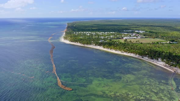 Cabeza de Toro beach and reef, Punta Cana in Dominican Republic. Aerial drone approach